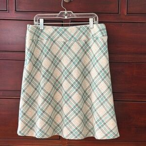 Talbots Gray and Teal Plaid Wool Skirt